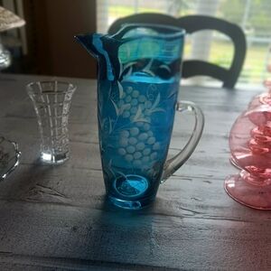 Sickles OH Signed Etched Grape Cluster & Leaf Motif w Semi Attached Clear Handle